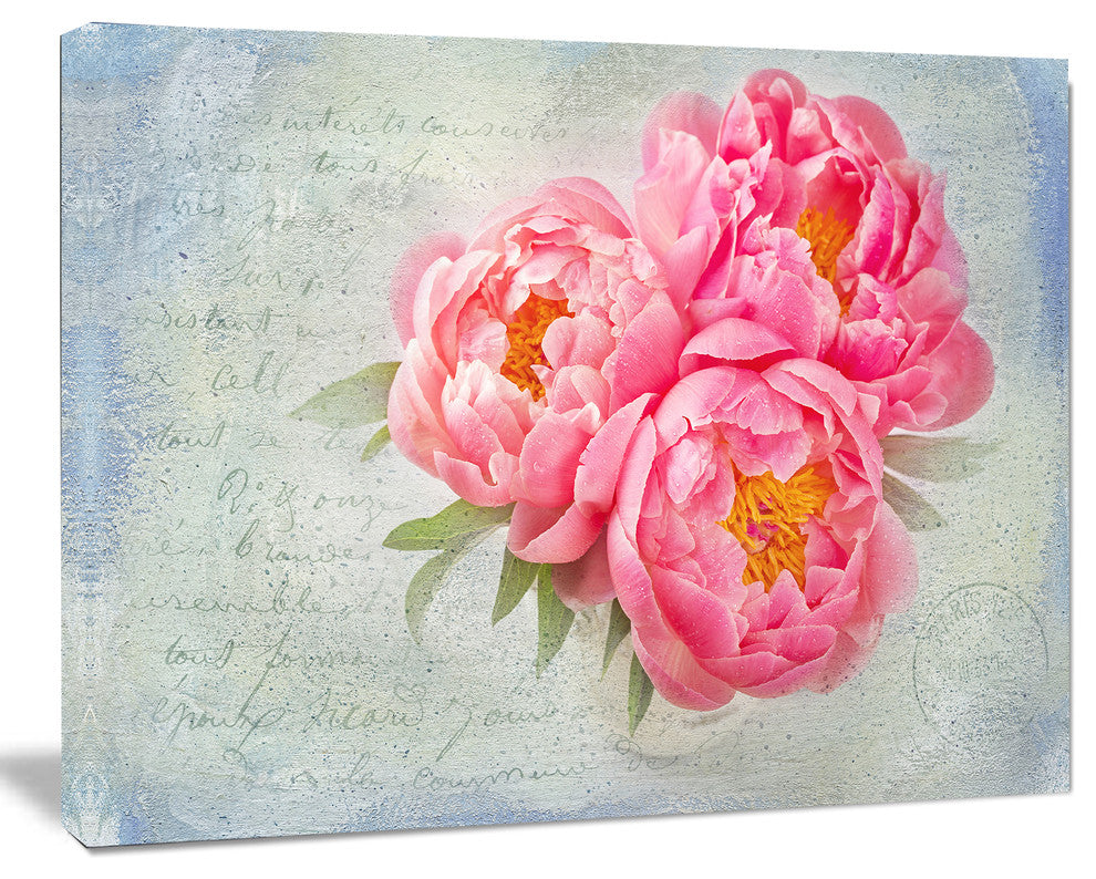 Pink Peony Flowers in White Vase, Floral Canvas Art Print, 20"x12"