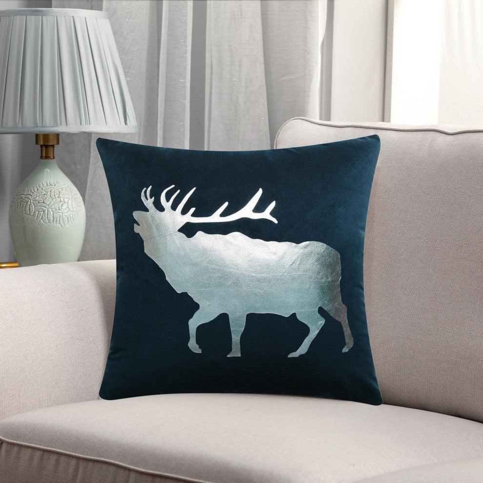Christmas Icons Throw Pillow Set of 2, Print Silver Elk
