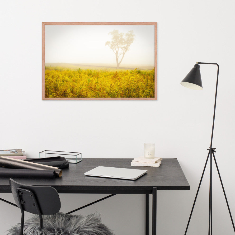 Dreams of Goldenrod and Fog Landscape Framed Photo Paper Wall Art Prints, Red Oak, 24" X 36"