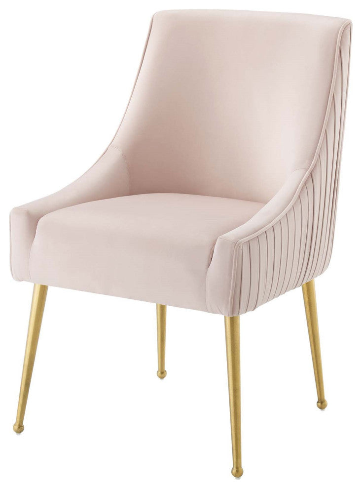 Side Dining Chair, Set of 2, Velvet, Metal, Pink, Modern, Cafe Bistro Restaurant