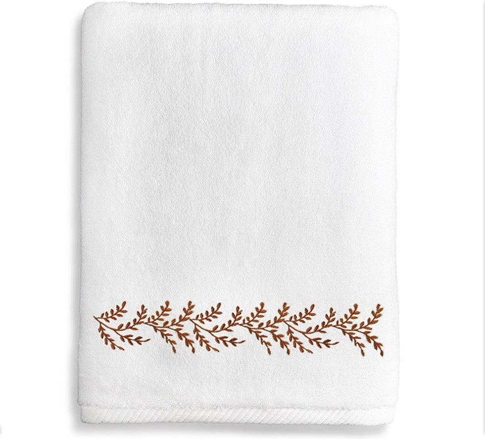 Autumn Leaves Bath Towel, White & Brown, 27"x54"