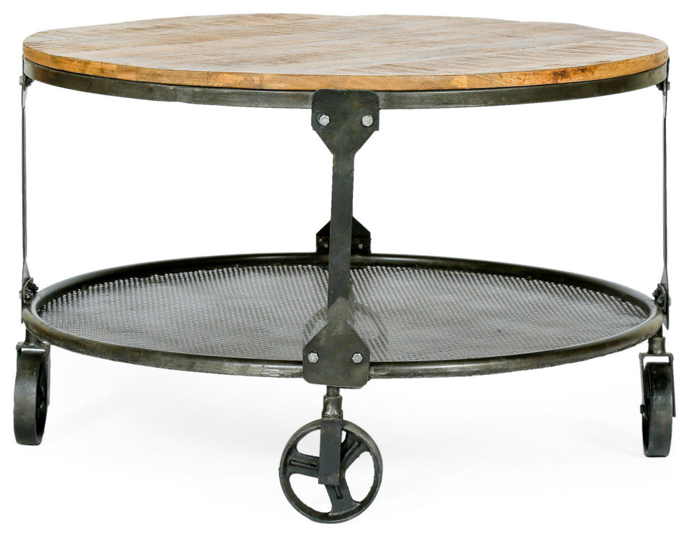 Senia Modern Industrial Handcrafted Mango Wood Coffee Table, Natural and Black