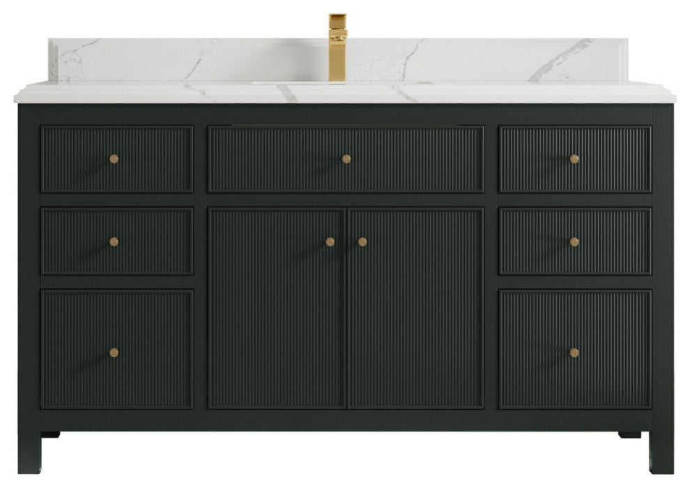 Sonoma 60 Single Bathroom Vanity Dark Forest Green 1.5"  Calacatta Laza.