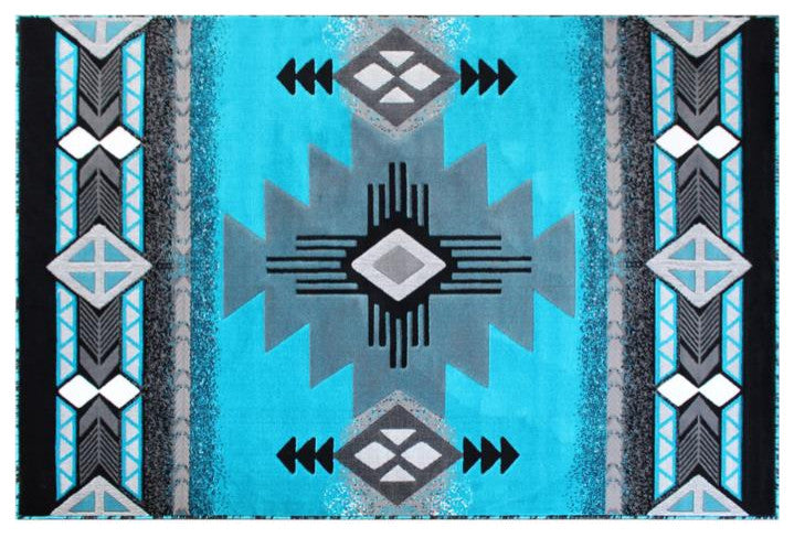 Mohave Collection Traditional Southwestern Style Area Rug, Turquoise, 8' X 10'