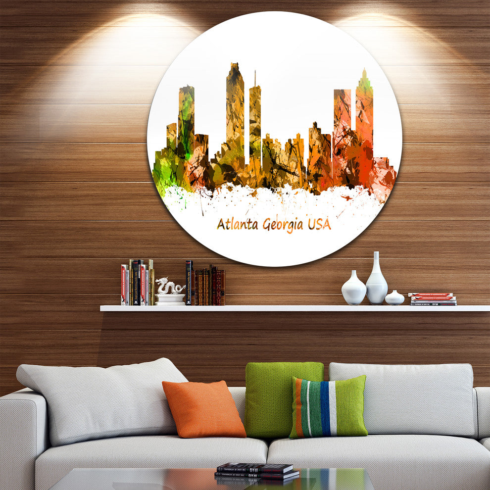 Atlanta Georgia Skyline, Cityscape Painting Disc Metal Wall Art, 23"