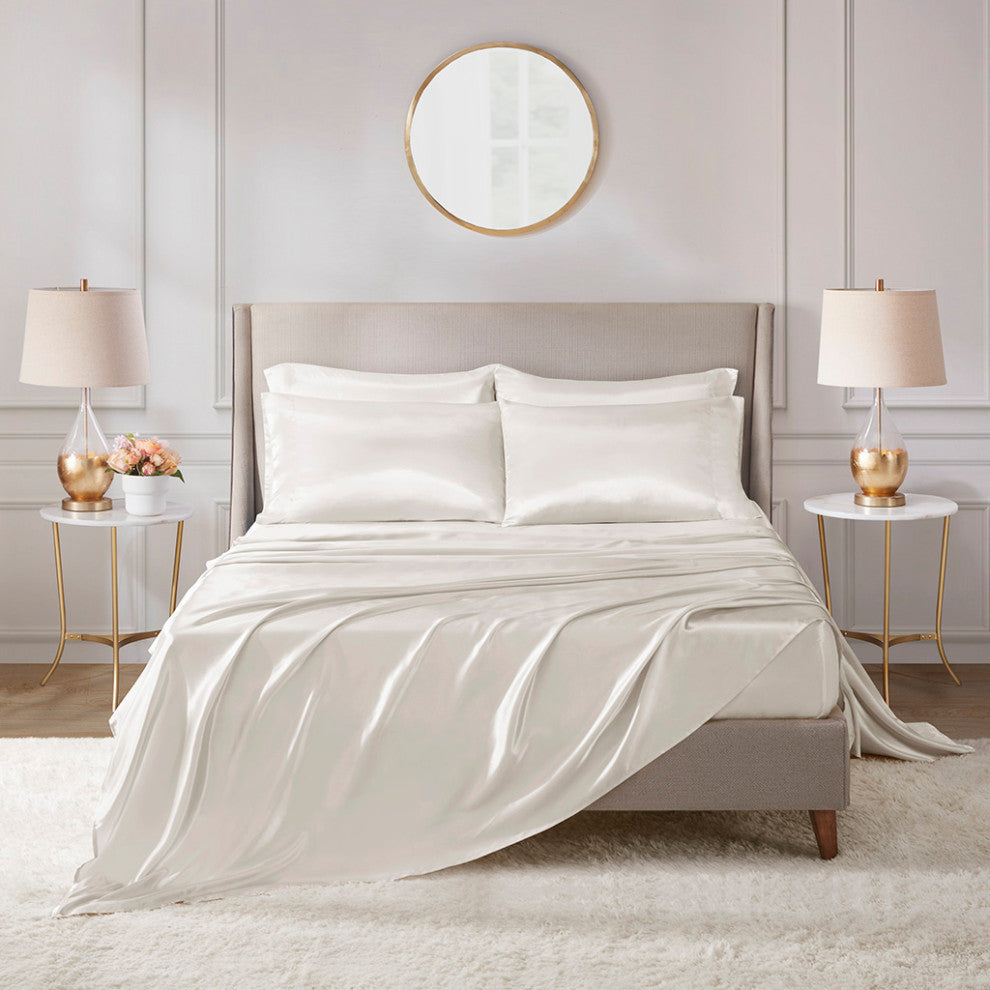 Madison Park Essentials Satin Luxury 6 PC Sheet Set, Ivory