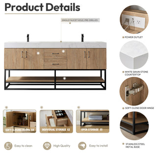 Alistair Vanity, North American Oak, Matte Black Hardware, 72", With Mirror