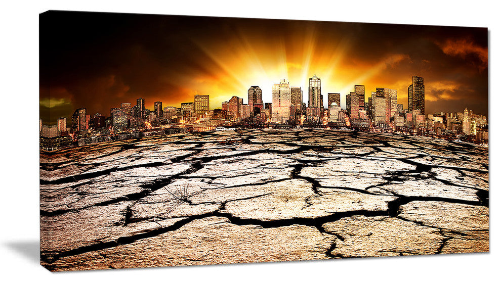 "City With Effect of Climate Change" Wall Art Landscape, 32"x16"