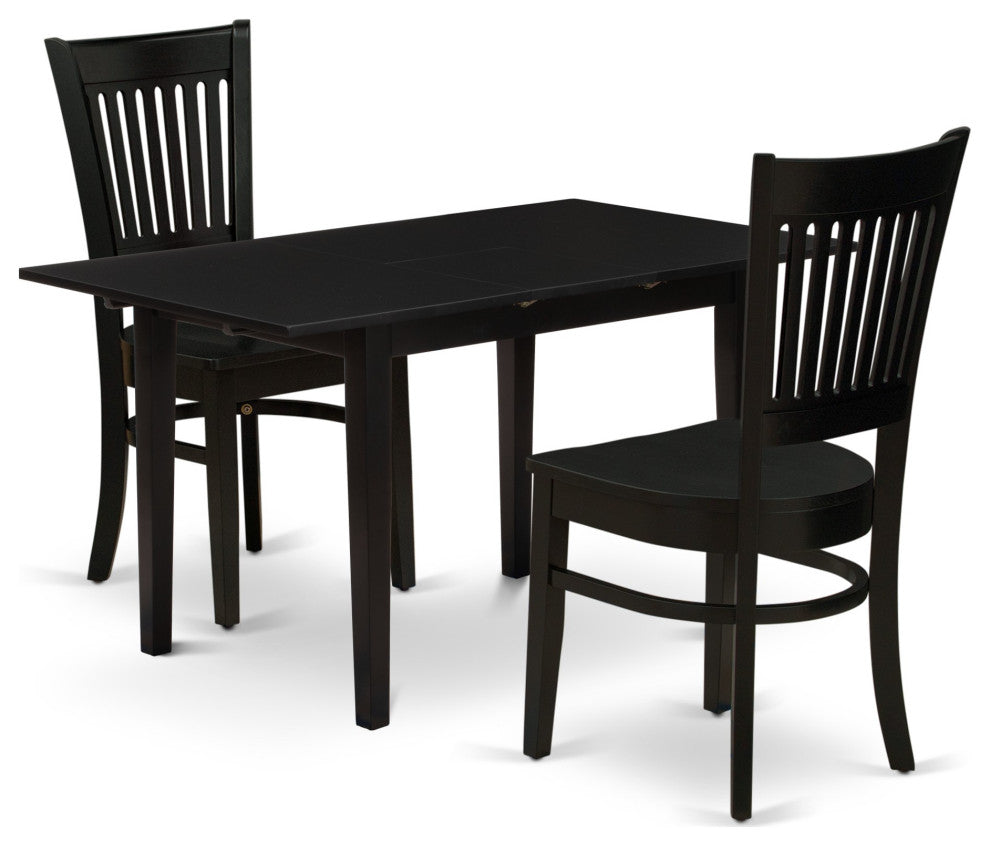 3Pc Dinette Set 2 Dining Chairs, Butterfly Leaf Small Dining Table, Black