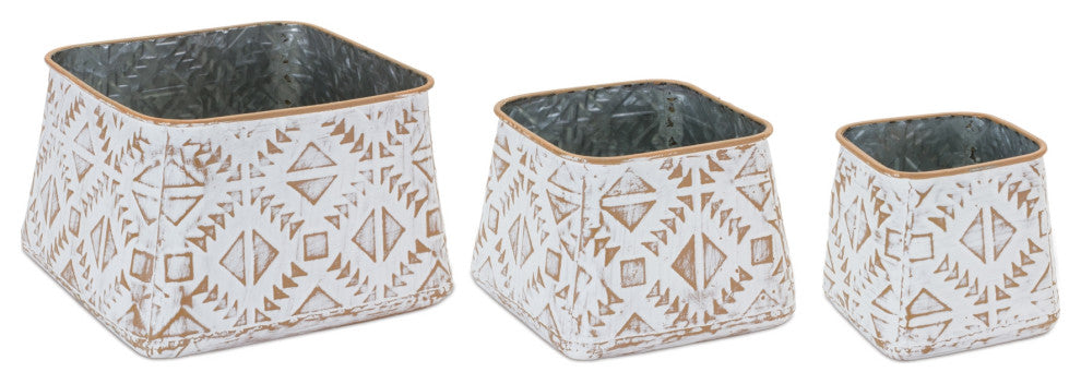 Metal Aztec Box Planter, 3-Piece Set