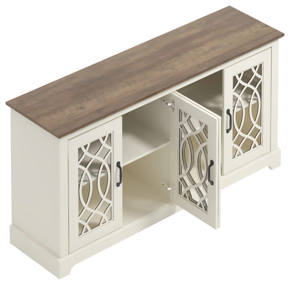 Raccon 59.1 in. TV Stand Fits TV's up to 65 in., Ivory With Knotty Oak