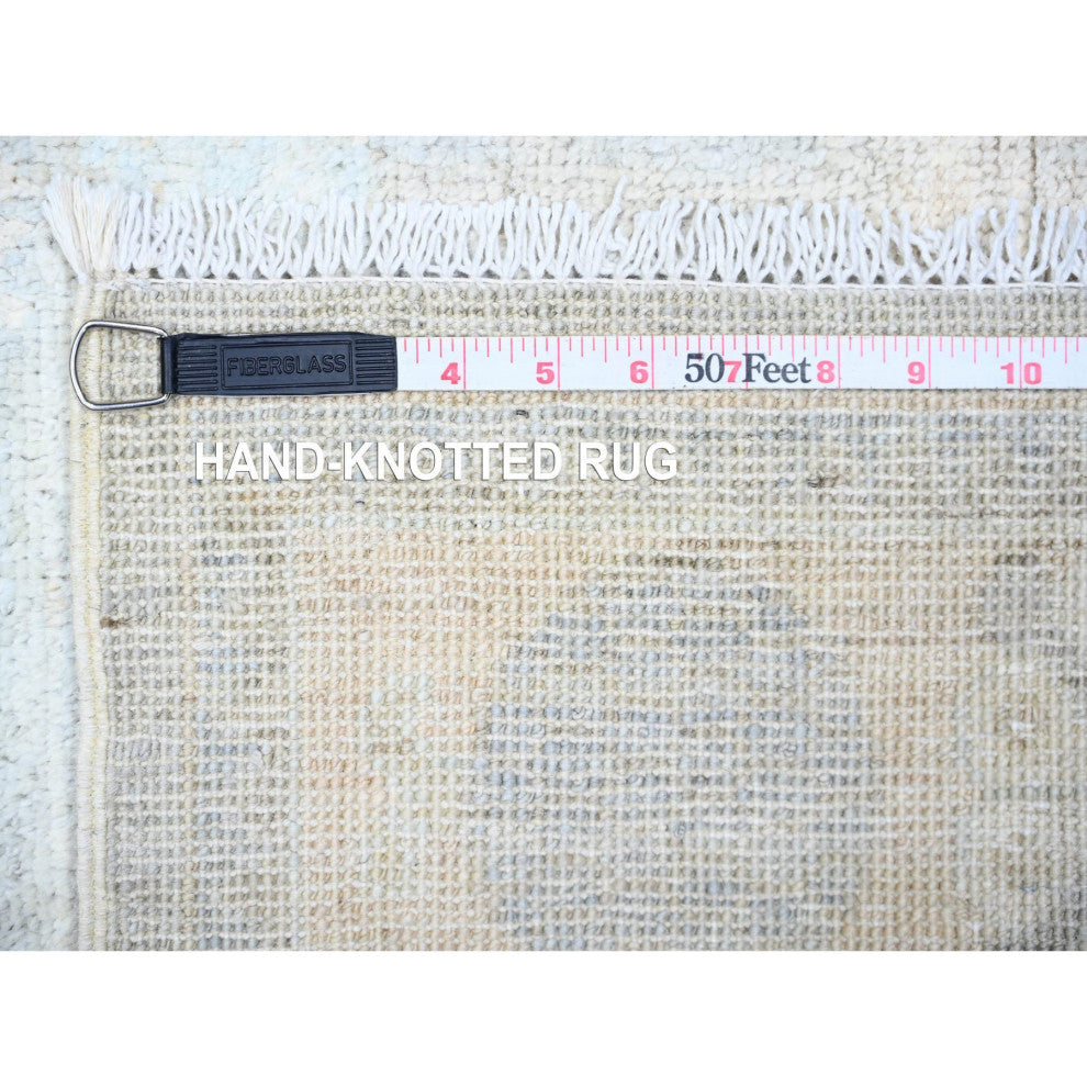 Gray White Wash Peshawar Wool Hand Knotted Runner Oriental Rug, 4'x12'2"