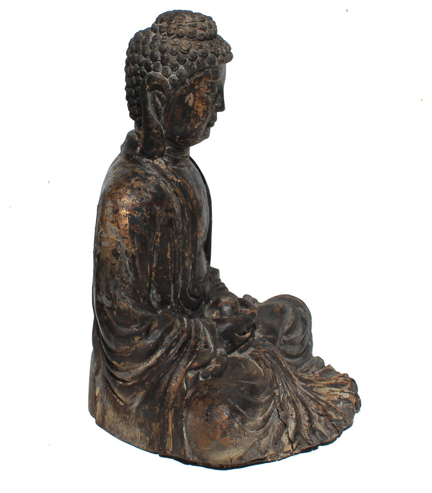 Chinese Golden Brown Glazed Buddha Gautama Amitabha Wood Statue Hws384