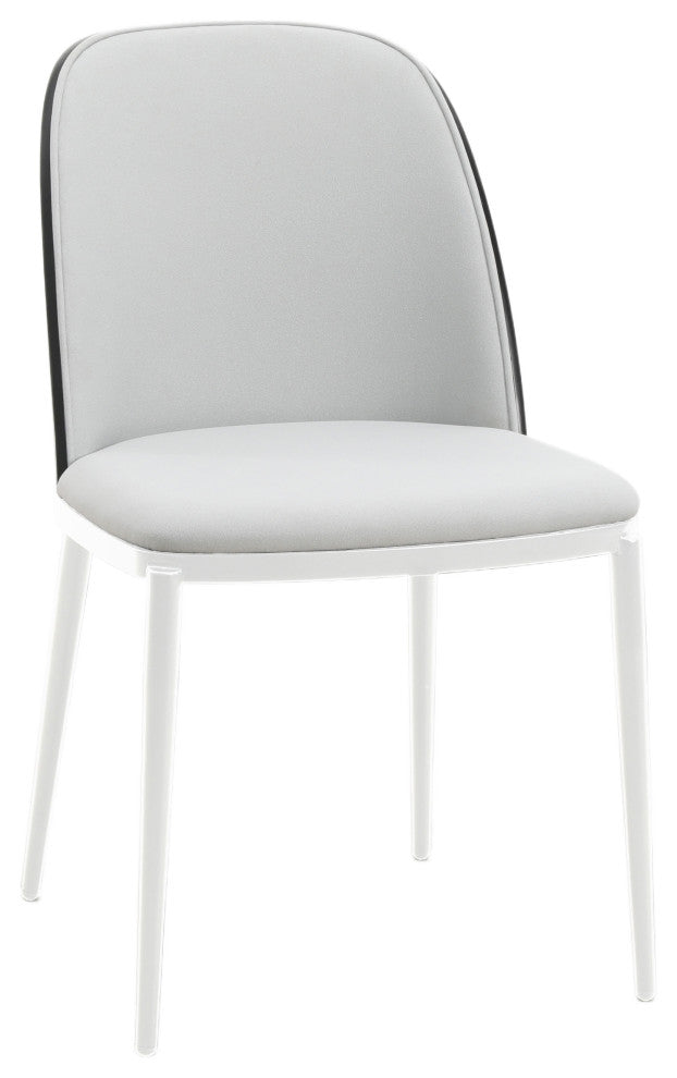 LeisureMod Tule Dining Chair With Upholstered Seat and White Steel Frame, Black/Platinum Blue