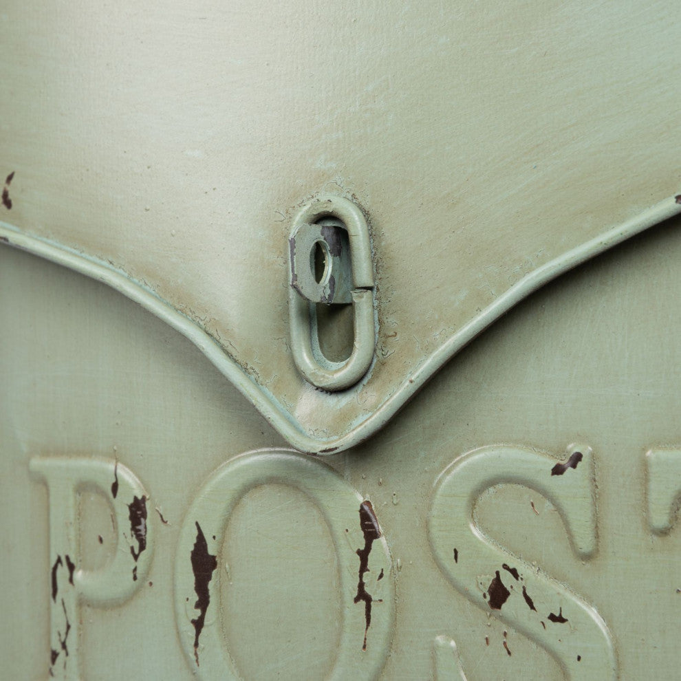 Embossed Tin Post Box, Distressed Finish, Aqua