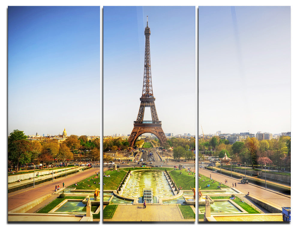 "Wide View of Eiffel Tower" Photo Metal Wall Art, 3 Panels, 36"x28"