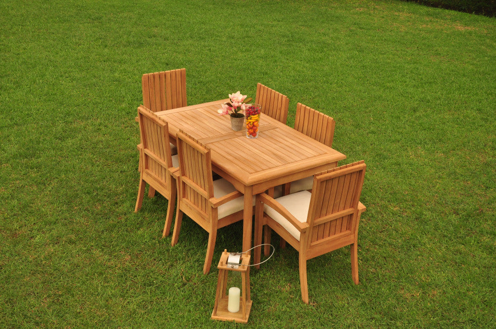 7-Piece Outdoor Teak Dining Set: 60" Rectangle Table,6 Goa Stacking Arm Chairs