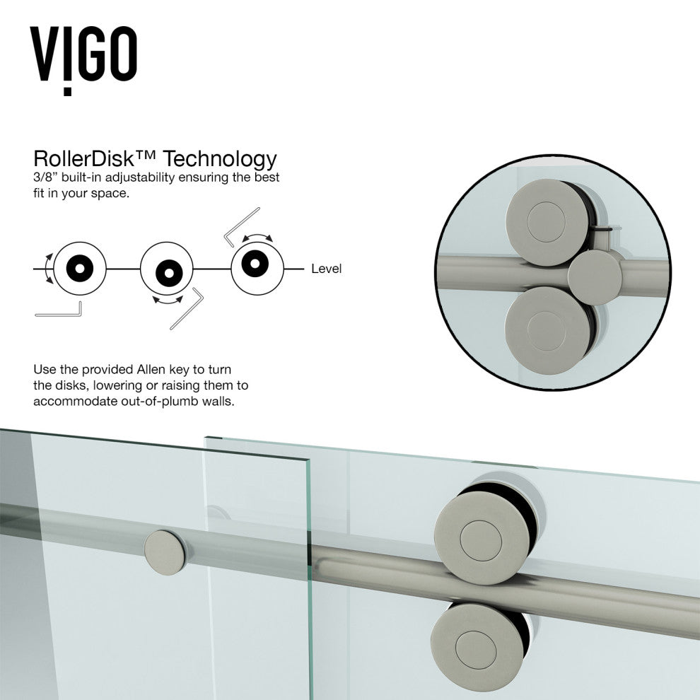 VIGO Winslow Frameless Sliding Shower Enclosure, Stainless Steel, 35" D X 46" W X 74" H, Without Base