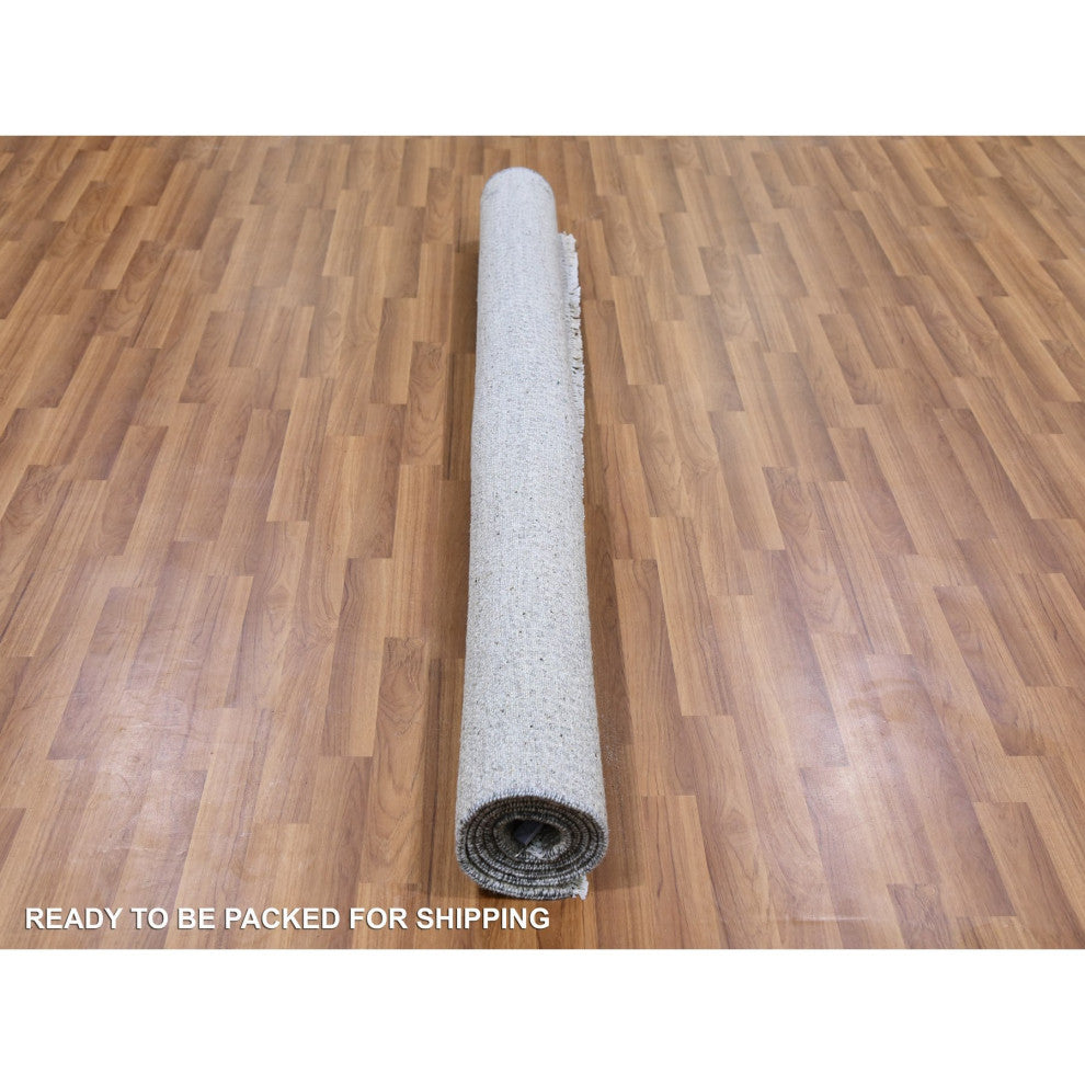 Dark Gray Modern Grass Design Undyed Wool Hand Knotted Oriental Rug, 6'x6'1"