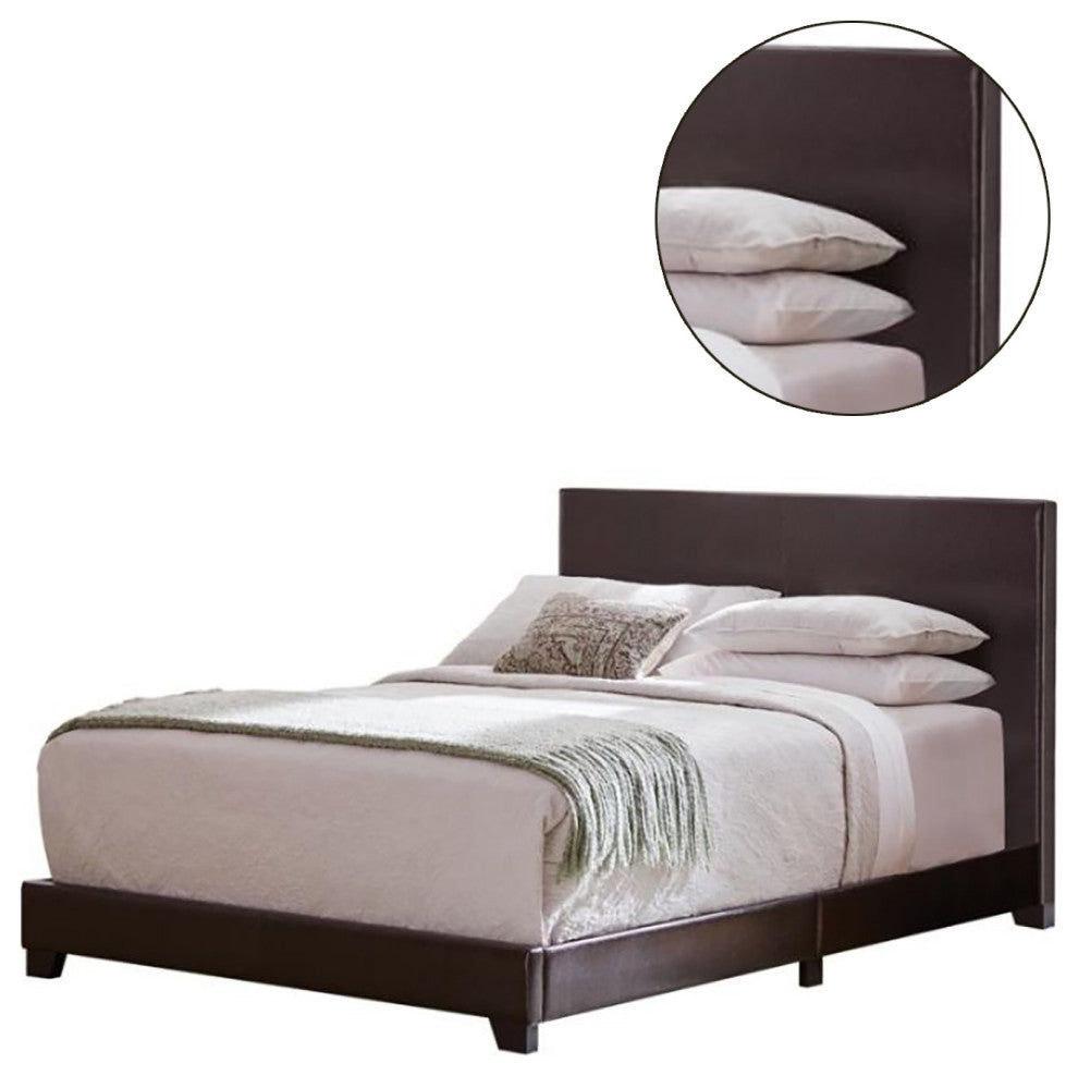 Leatherette Upholstered Bed, Queen Size, Brown