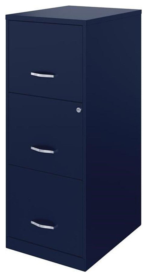 Scranton & Co 3-Drawer Modern Metal Vertical File Cabinet with Lock in Navy