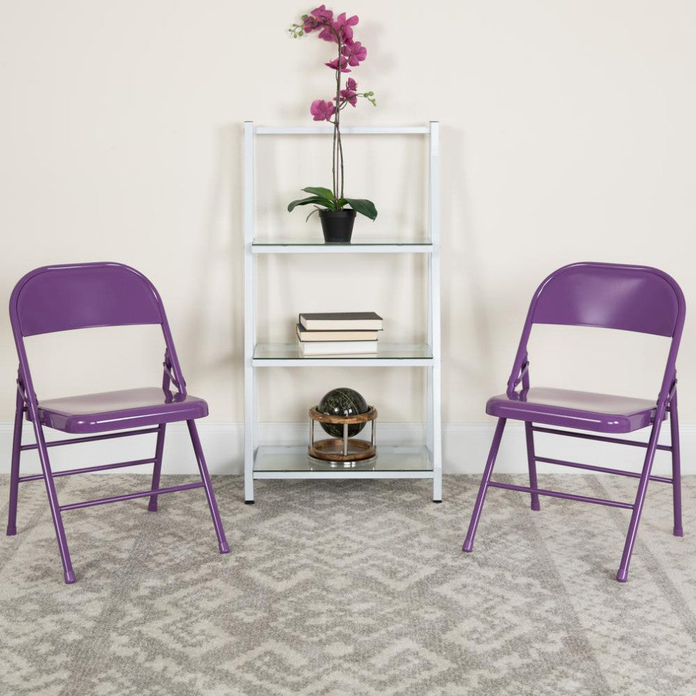 Triple Braced-Double Hinged Metal Folding Chair, Impulsive Purple