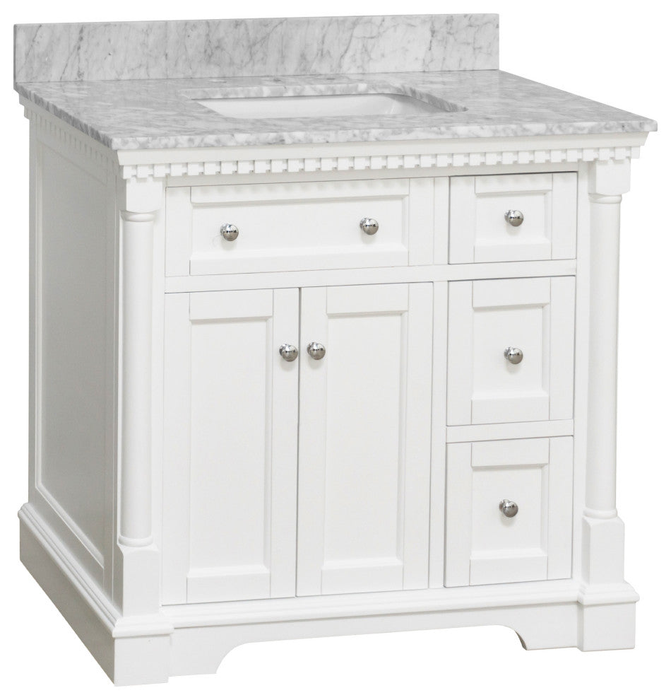 Sydney 36" Bathroom Vanity, White, Carrara Marble