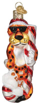Old World Christmas Chester Cheetah On Candy Cane Blown Glass Holiday Ornament