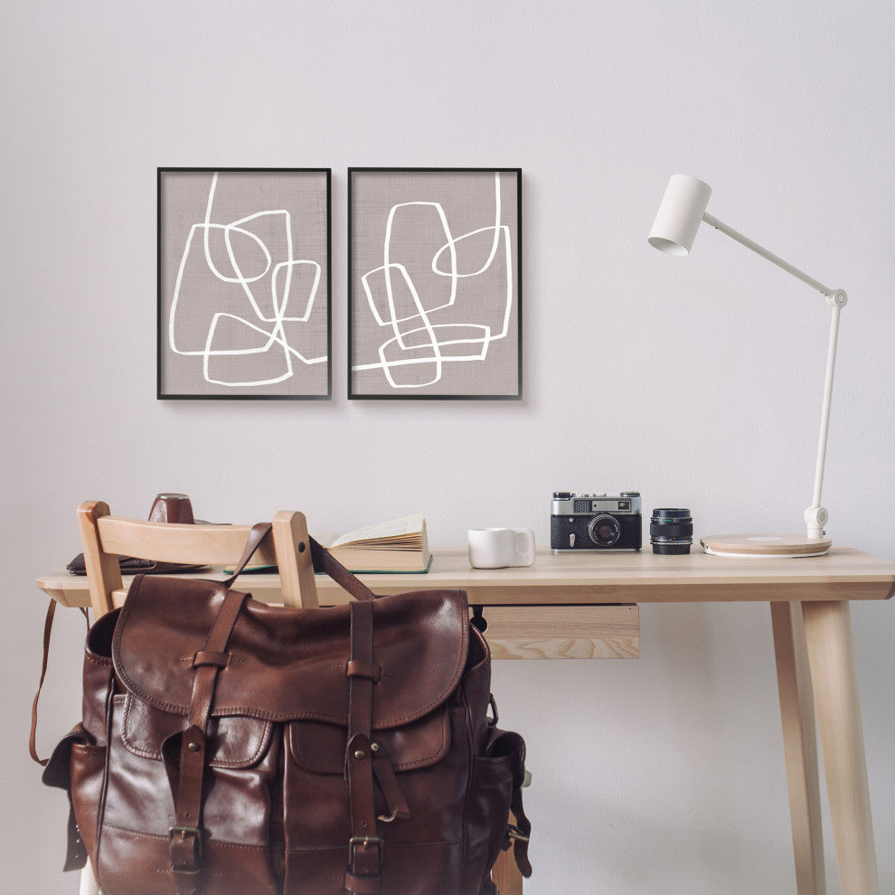 Abstract Busy Line Minimal Boho Design Brown White,2pc, each 11 x 14