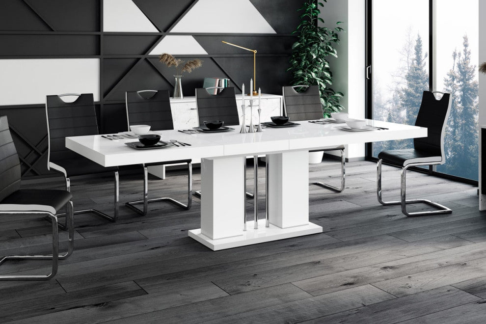 NOSSA High Gloss Extendable Dining Table, White