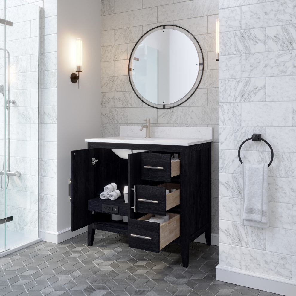 Vienna 36" Single Vanity With Power Bar and Drawer Organizer, Espresso
