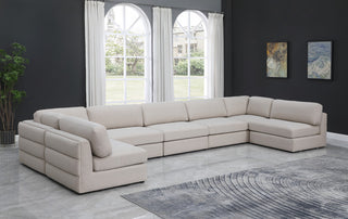 Beckham Linen Textured Fabric 7-Piece Modular U-Shaped Sectional, Beige
