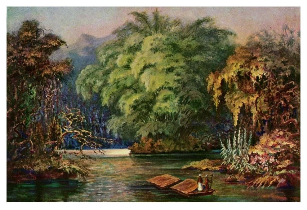 "Riesenbambus von Ceylon Fahrt auf dem Schwarzen Fluss" Paper Art, 20"x14"