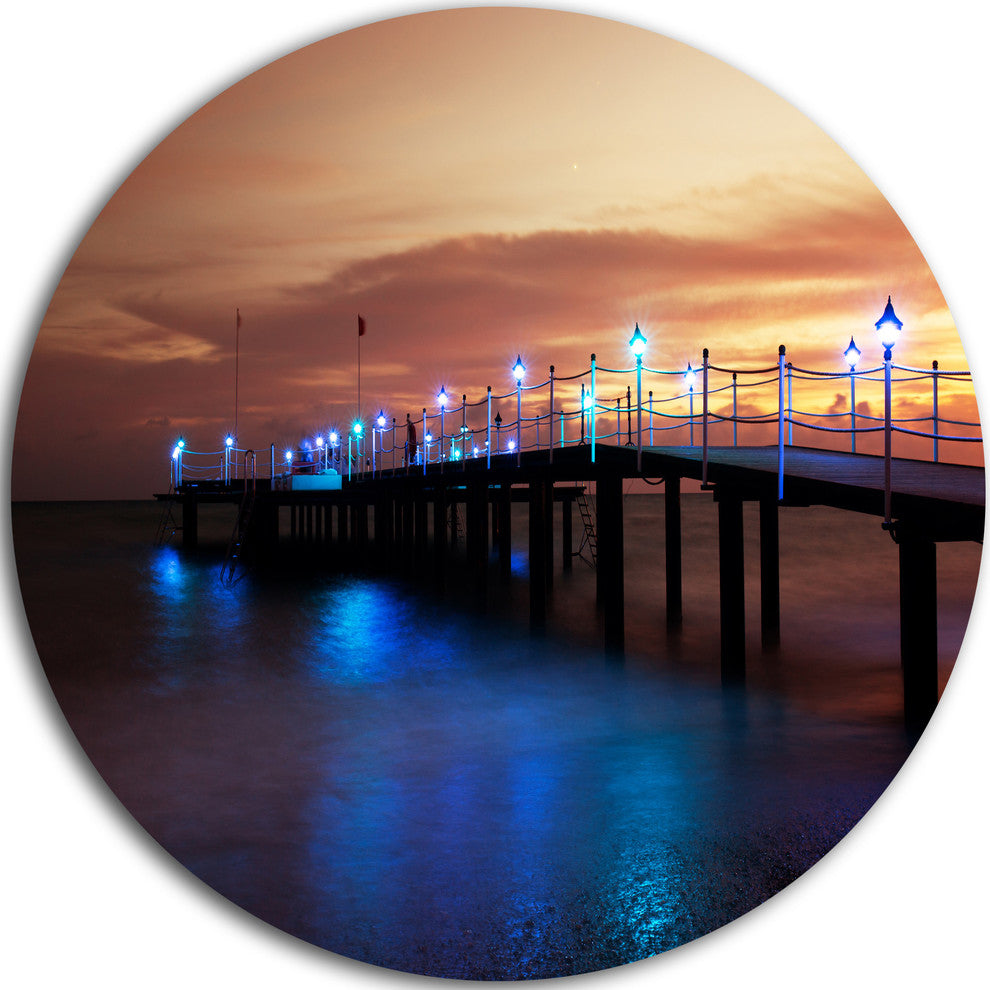Blue Waters And Bridge At Sunset, Sea Bridge Round Wall Art, 11"