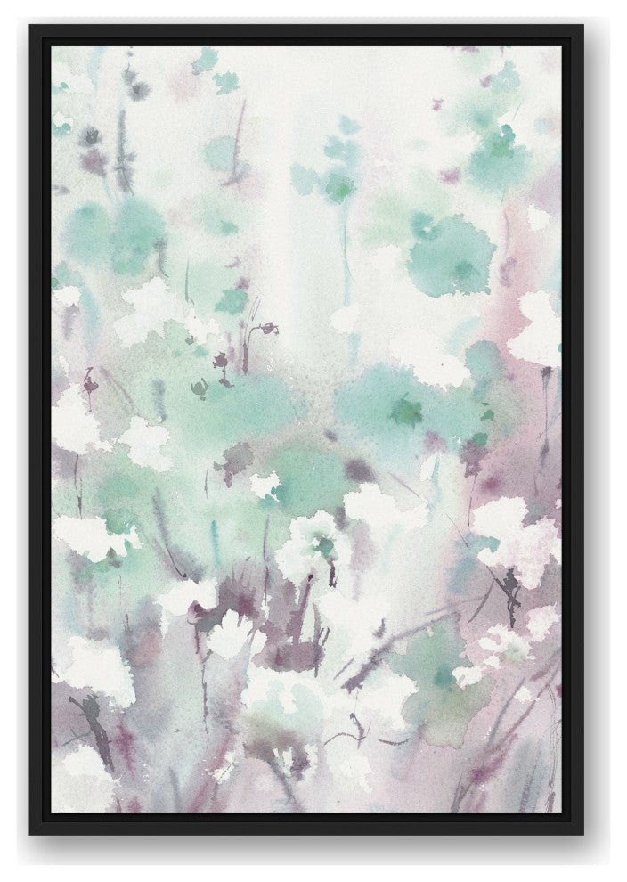 Hazy Mint Lilac Floral 2 20x30 Black Floating Framed Canvas