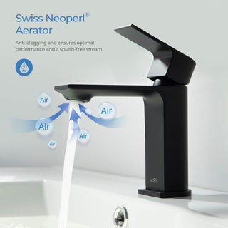 KIBI Mirage Single Handle Bathroom Faucet, Matte Black, with Drain