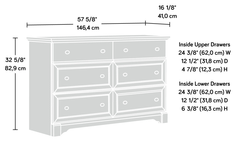 Sauder Palladia Engineered Wood 6-Drawer Bedroom Dresser in Select Cherry