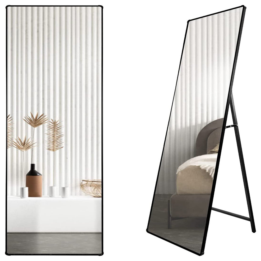 16" W x 61" H Rectangular Framed Freestanding Mirror, Black