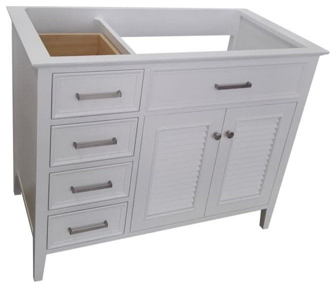 Ariel Kensington 42" Transitional Right Offset Single Sink Base Cabinet, White