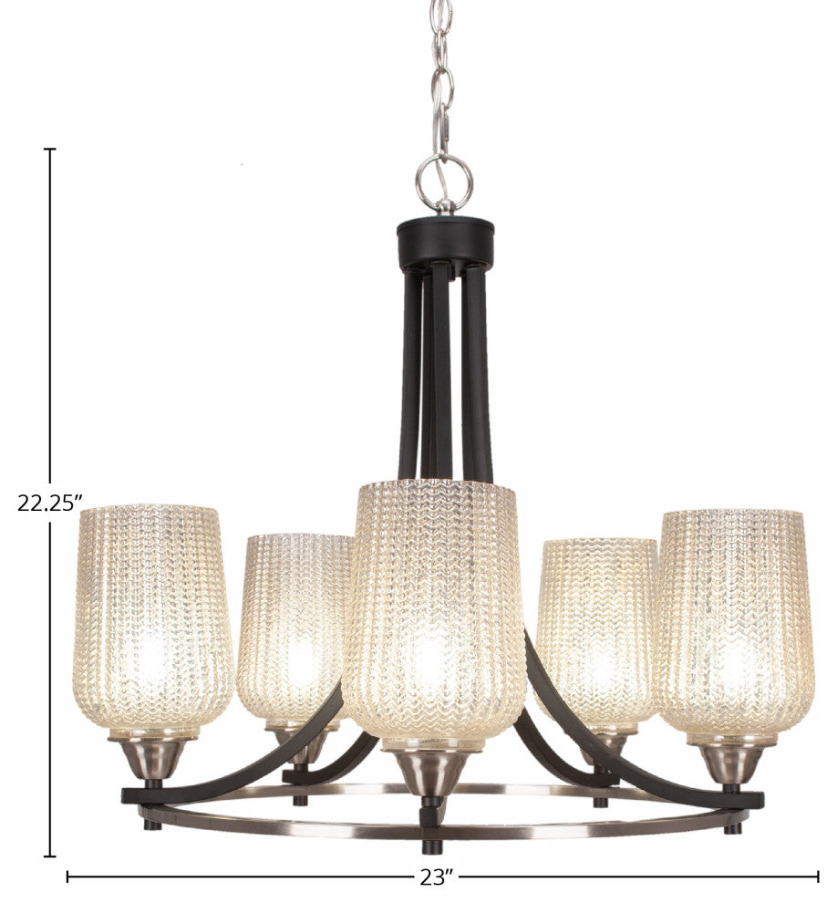 Paramount 5-Light Chandelier, Matte Black & Brushed Nickel, 5" Silver Textured