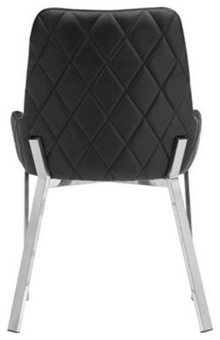 Maklaine 19.3" Faux Leather Tufted Chair in Black/Silver (Set of 2)