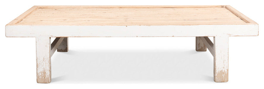Large Wood Panel Coffee Table Antique White