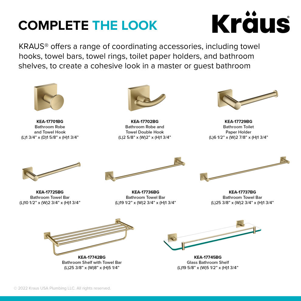 Ventus Bathroom Robe and Towel Hook, Brushed Gold