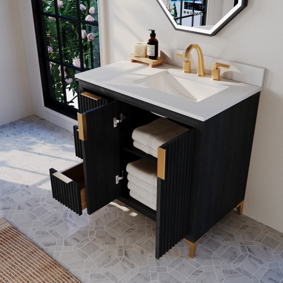 Turlington Bath Vanity Set, Black Oak, 36"