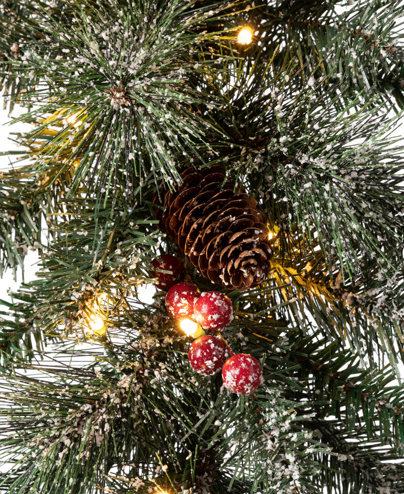 24"D Pre-Lit Christmas Wreath, 2-Pack 9' Garland & 2-Pack Flocked Christmas Tree
