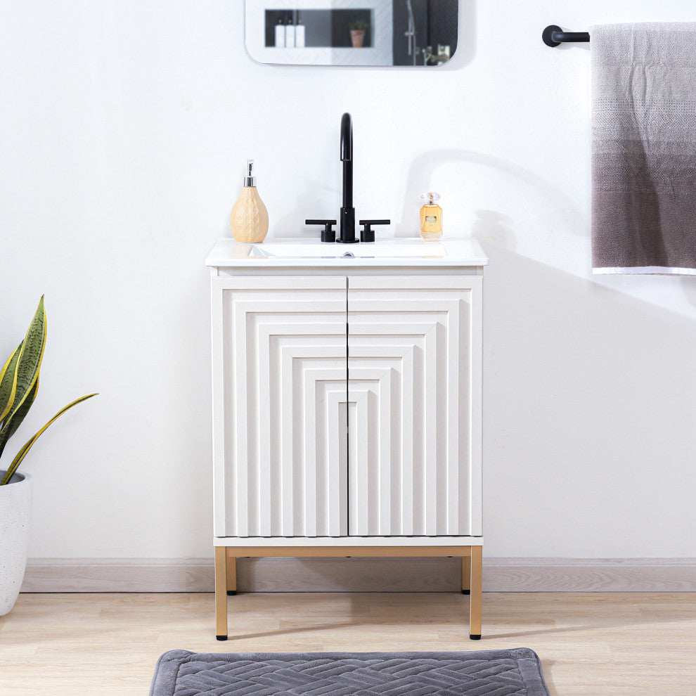 Rowan Geometric 2-Shelf Bath Vanity Cabinet Only, Sink Basin Not Included