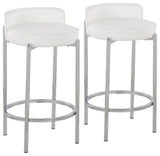 Chloe Counter Stool, Set of 2, Chrome, White PU