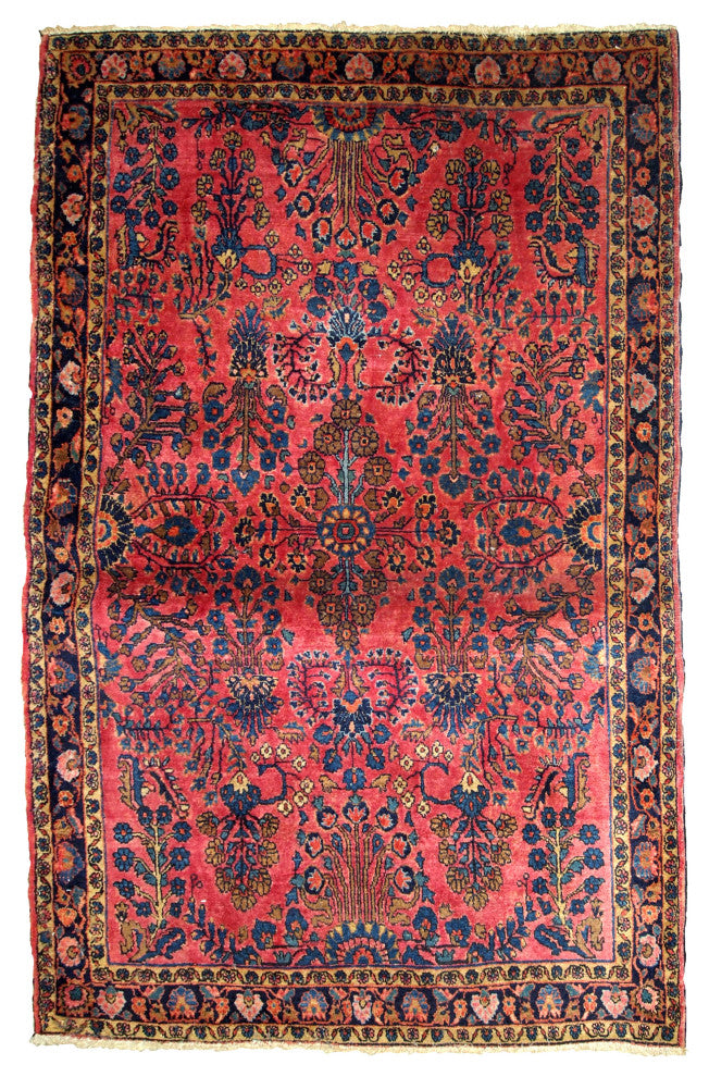 Handmade antique Persian Sarouk rug 3.7' x 5.4' (112cm x 164cm) 1920s