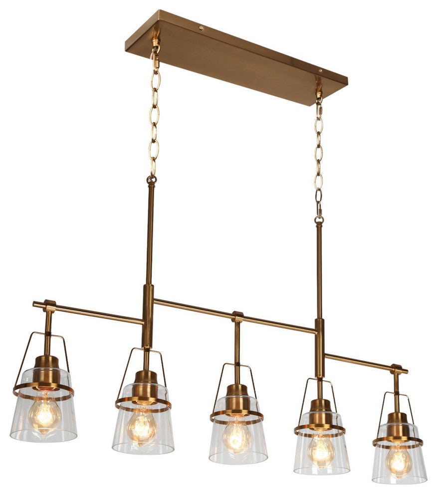 LNC 5-Light Polished Gold Modern Linear Kitchen Pendant Island Light, Linear