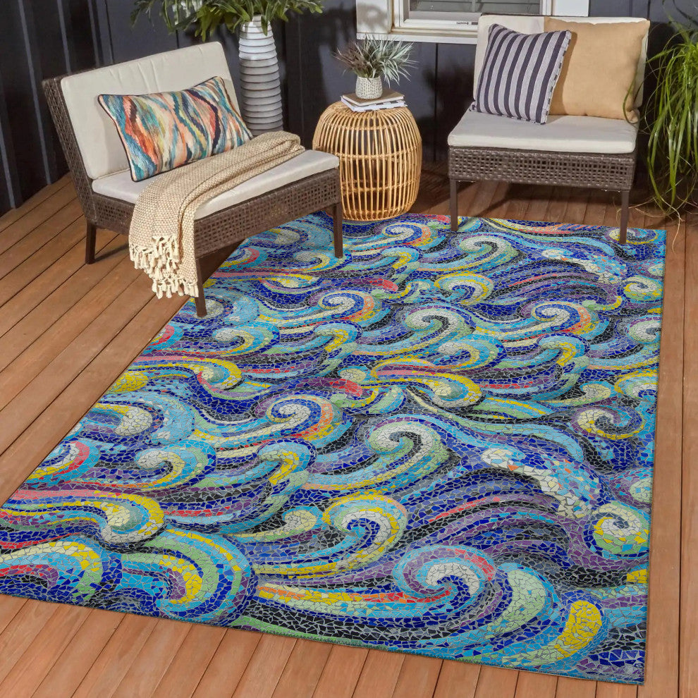Indoor/Outdoor Seabreeze SZ14 Indigo Machine Washable 9' x 12' Rug